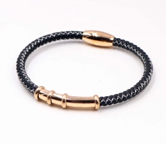 Stainless steel jewelry men leather bangle Wholesale