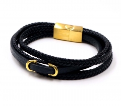 Stainless steel jewelry men leather bangle Wholesale