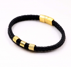Stainless steel jewelry men leather bangle Wholesale