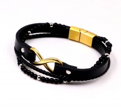 Stainless steel jewelry men leather bangle Wholesale