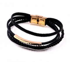 Stainless steel jewelry men leather bangle Wholesale
