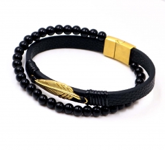 Stainless steel jewelry men leather bangle Wholesale