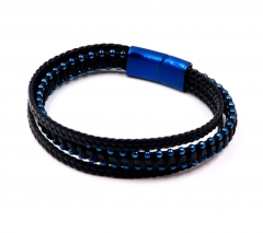 Stainless steel jewelry men leather bangle Wholesale