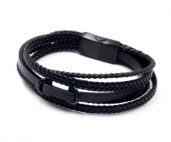 Stainless steel jewelry men leather bangle Wholesale