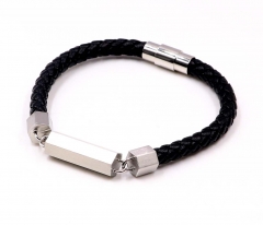 Stainless steel jewelry men leather bangle Wholesale
