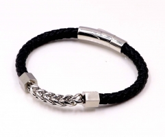 Stainless steel jewelry men leather bangle Wholesale