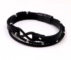 Stainless steel jewelry men leather bangle Wholesale