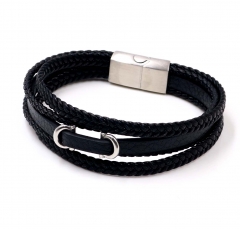 Stainless steel jewelry men leather bangle Wholesale