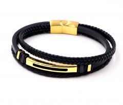 Stainless steel jewelry men leather bangle Wholesale