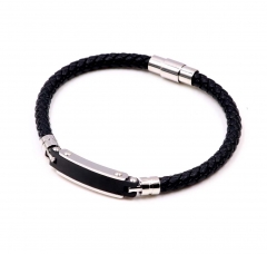 Stainless steel jewelry men leather bangle Wholesale