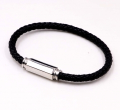 Stainless steel jewelry men leather bangle Wholesale