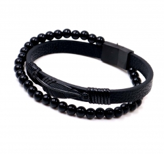 Stainless steel jewelry men leather bangle Wholesale