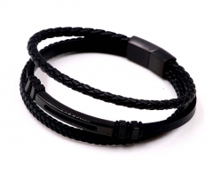 Stainless steel jewelry men leather bangle Wholesale