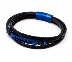 Stainless steel jewelry men leather bangle Wholesale