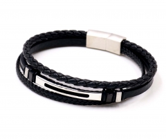 Stainless steel jewelry men leather bangle Wholesale