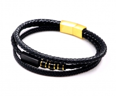 Stainless steel jewelry men leather bangle Wholesale