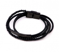 Stainless steel jewelry men leather bangle Wholesale
