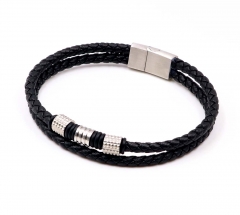 Stainless steel jewelry men leather bangle Wholesale