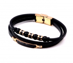 Stainless steel jewelry men leather bangle Wholesale