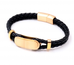 Stainless steel jewelry men leather bangle Wholesale