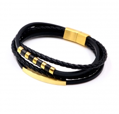Stainless steel jewelry men leather bangle Wholesale