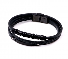 Stainless steel jewelry men leather bangle Wholesale