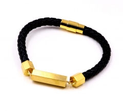 Stainless steel jewelry men leather bangle Wholesale