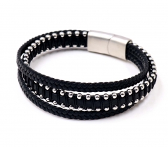 Stainless steel jewelry men leather bangle Wholesale