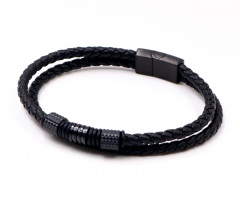 Stainless steel jewelry men leather bangle Wholesale