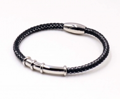 Stainless steel jewelry men leather bangle Wholesale