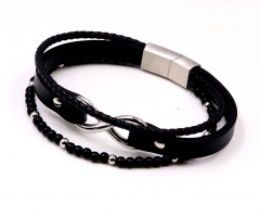 Stainless steel jewelry men leather bangle Wholesale