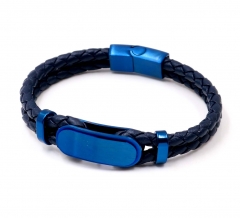Stainless steel jewelry men leather bangle Wholesale