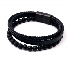 Stainless steel jewelry men leather bangle Wholesale