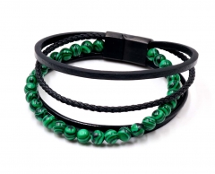 Stainless steel jewelry men leather bangle Wholesale