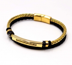 Stainless steel jewelry men leather bangle Wholesale