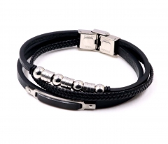 Stainless steel jewelry men leather bangle Wholesale