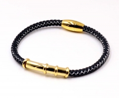 Stainless steel jewelry men leather bangle Wholesale