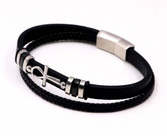 Stainless steel jewelry men leather bangle Wholesale