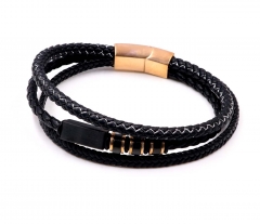 Stainless steel jewelry men leather bangle Wholesale