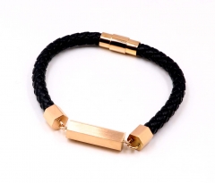 Stainless steel jewelry men leather bangle Wholesale