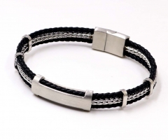 Stainless steel jewelry men leather bangle Wholesale