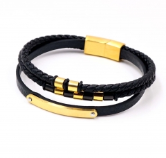 Stainless steel jewelry men leather bangle Wholesale