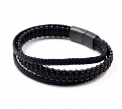 Stainless steel jewelry men leather bangle Wholesale