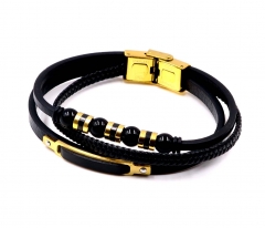 Stainless steel jewelry men leather bangle Wholesale