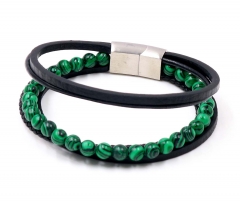 Stainless steel jewelry men leather bangle Wholesale