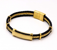Stainless steel jewelry men leather bangle Wholesale