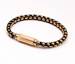 Stainless steel jewelry men leather bangle Wholesale