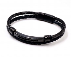 Stainless steel jewelry men leather bangle Wholesale