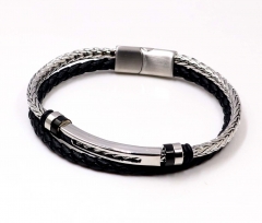 Stainless steel jewelry men leather bangle Wholesale