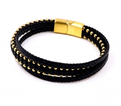 Stainless steel jewelry men leather bangle Wholesale
